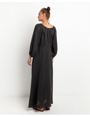 Linen Long Dress Charcoal - GREEK ARCHAIC KORI