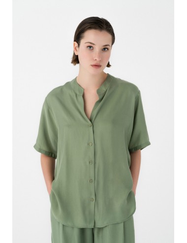 Cupro Viscose Short Sleeve Shirt Green - Philosophy