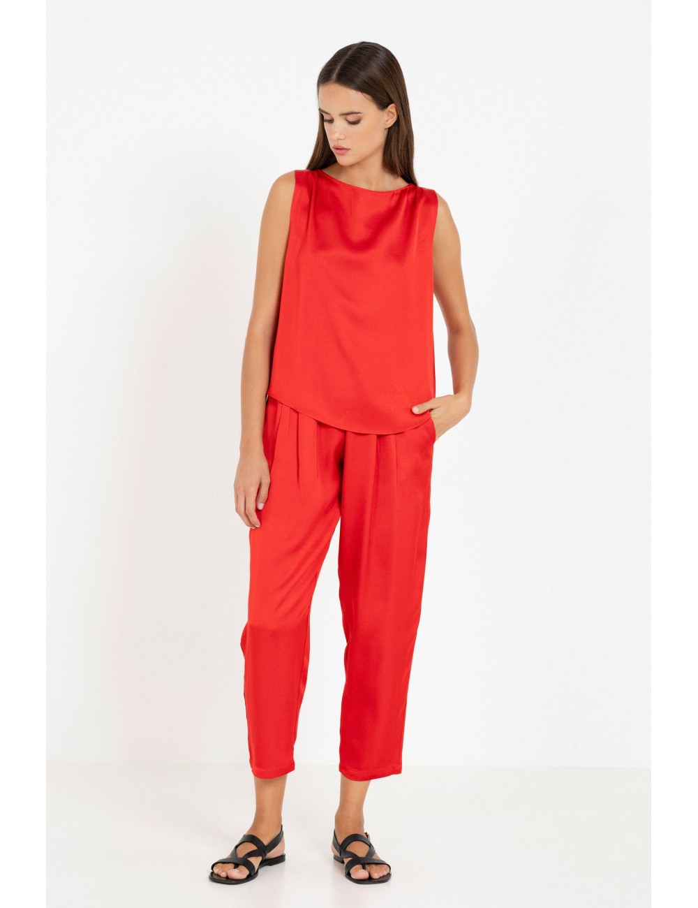 Satin Fine Pleated Pants Red - Philosophy