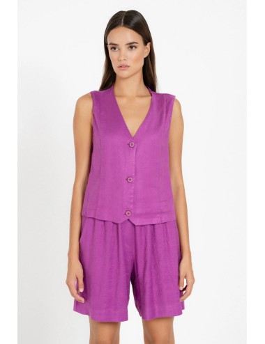 Twill Linen Shorts Purple -...